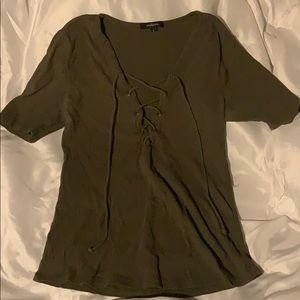 Khaki Green shirt with cross cross tie